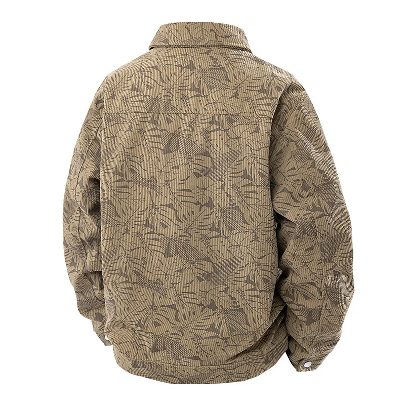 Herren Cord-Truckerjacke mit Jacquard-Blattmuster und Druckknopfleiste Nord Taschen