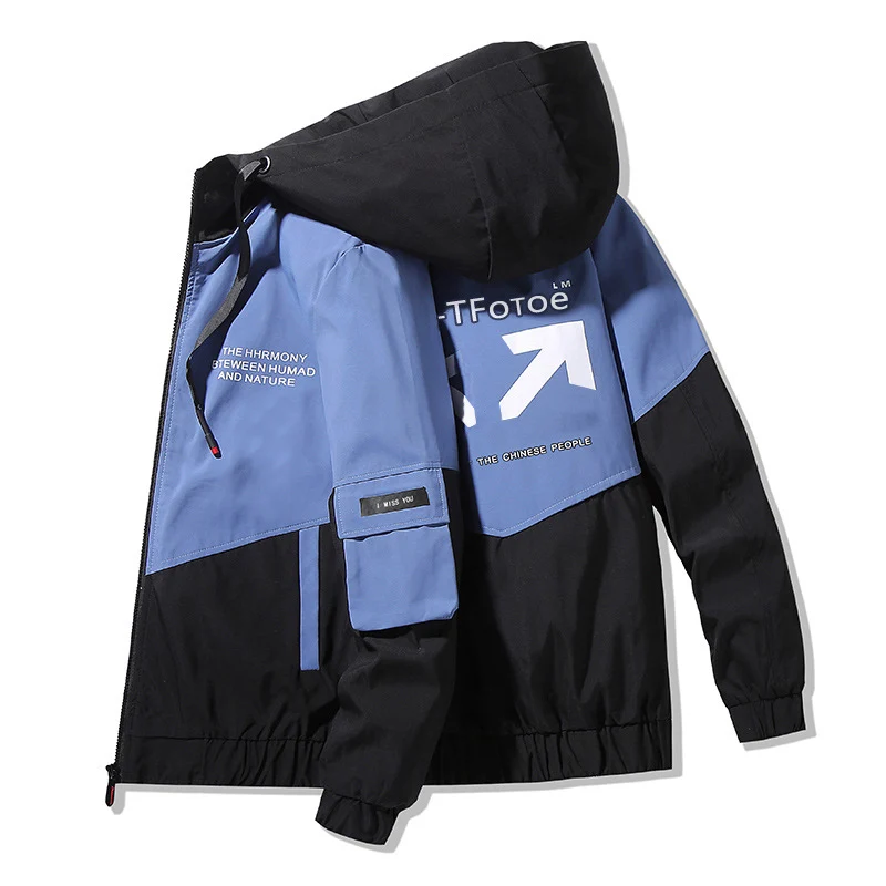Herren Colorblock Kapuzen-Utility-Jacke mit Printdetails und taktischen Taschen Nord Taschen