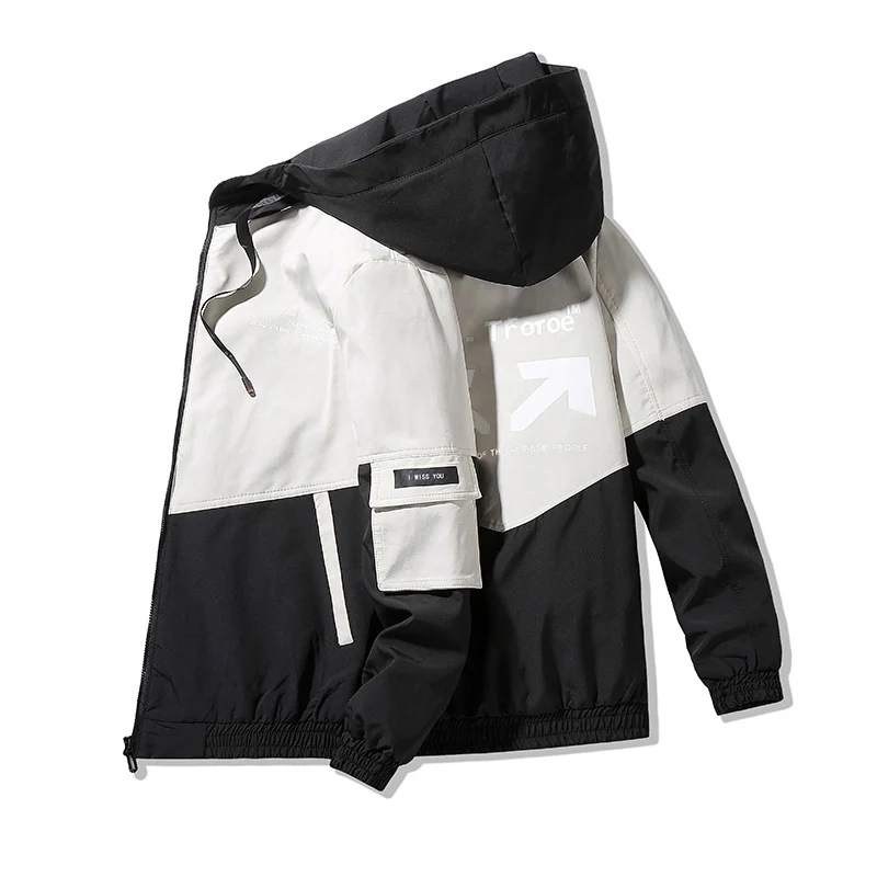 Herren Colorblock Kapuzen-Utility-Jacke mit Printdetails und taktischen Taschen Nord Taschen
