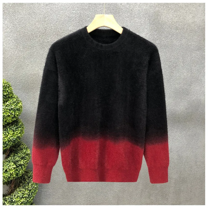Herren Flauschiger Farbverlauf-Pullover aus Mohair-Mix mit Rundhals und geradem Schnitt Nord Taschen