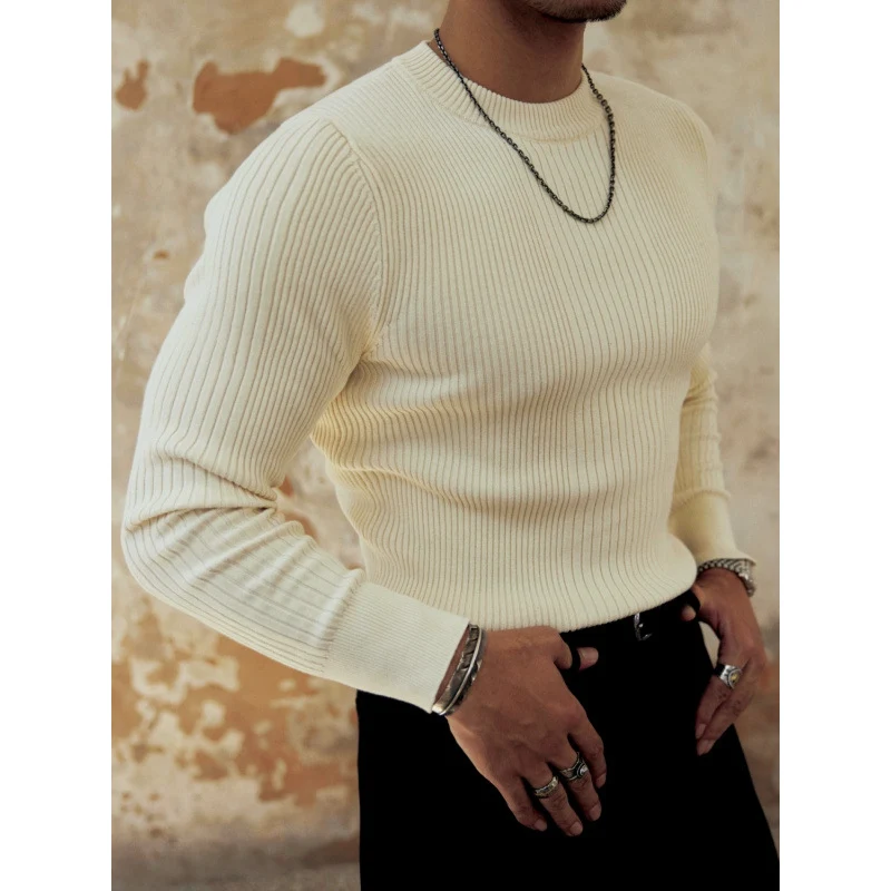 Herren Figurbetonter Rippstrick-Pullover mit Rundhalsausschnitt Nord Taschen