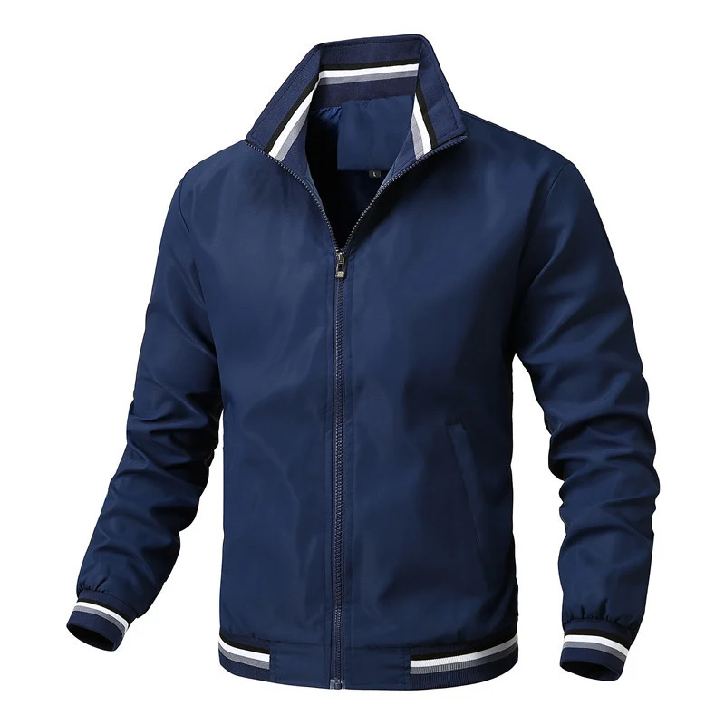 Herren Sportlich-leichte College-Bomberjacke mit geripptem Kragen und Streifen-Details Nord Taschen