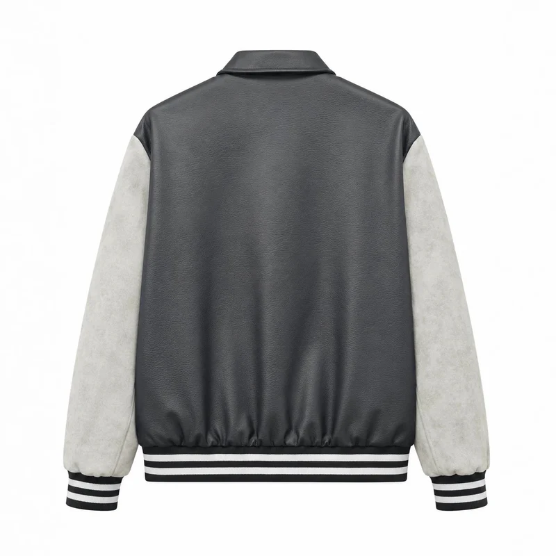 Herren Retro Letterman‑Bomber mit glattem Kunstlederkörper und Veloursärmmel-Detail Nord Taschen