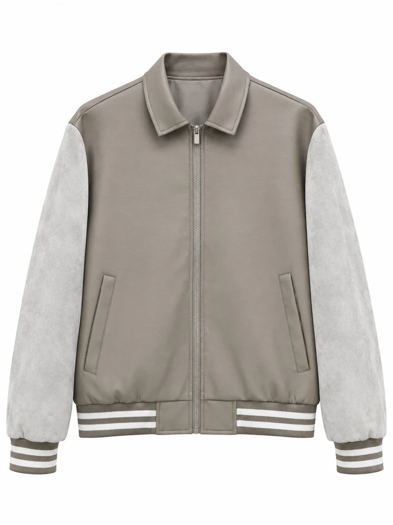 Herren Retro Letterman‑Bomber mit glattem Kunstlederkörper und Veloursärmmel-Detail Nord Taschen