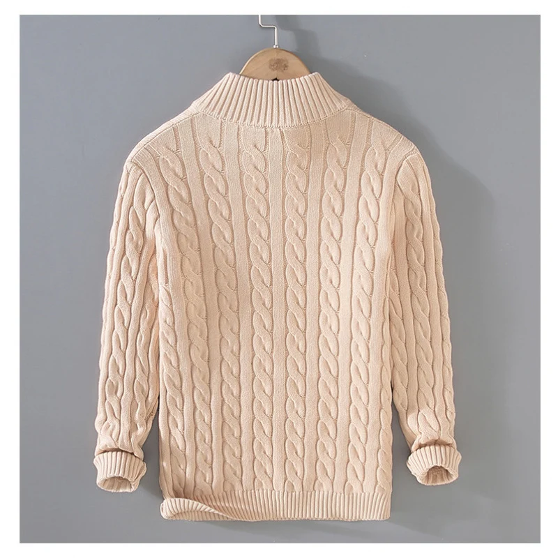 Herren Zopfmuster-Halbzip-Pullover aus weicher Baumwollmischung mit Stehkragen Nord Taschen