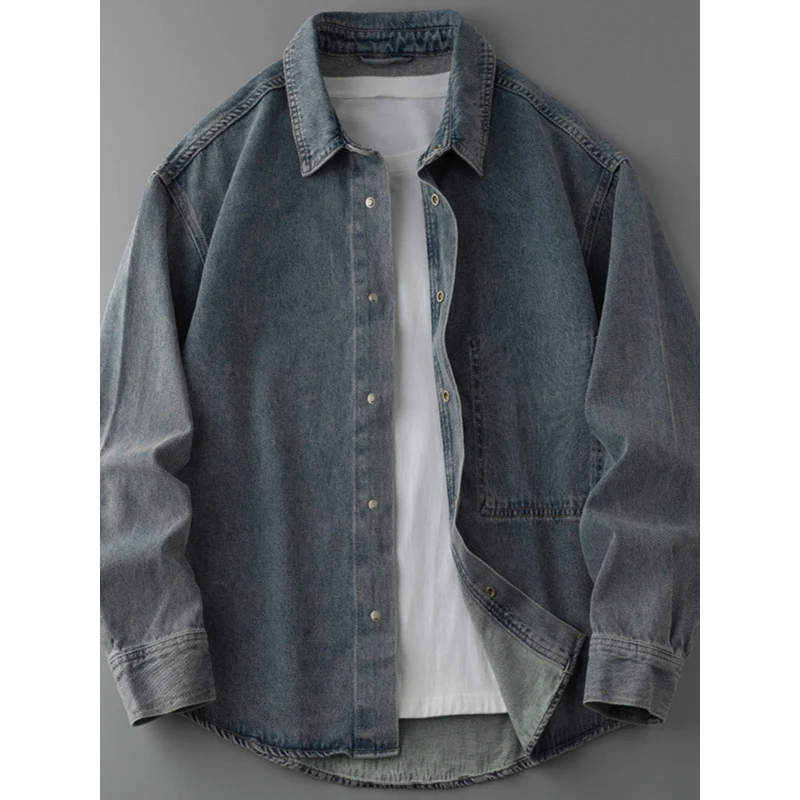 Herren Overshirt-Jacke aus gewaschenem Denim mit Druckknopfleiste und Relaxed-Schnitt Nord Taschen