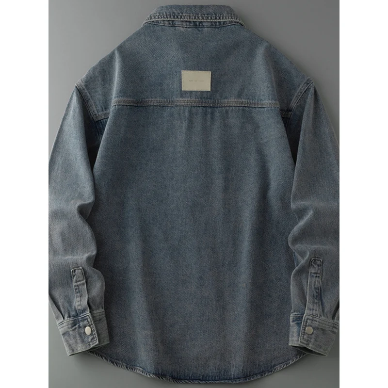 Herren Overshirt-Jacke aus gewaschenem Denim mit Druckknopfleiste und Relaxed-Schnitt Nord Taschen