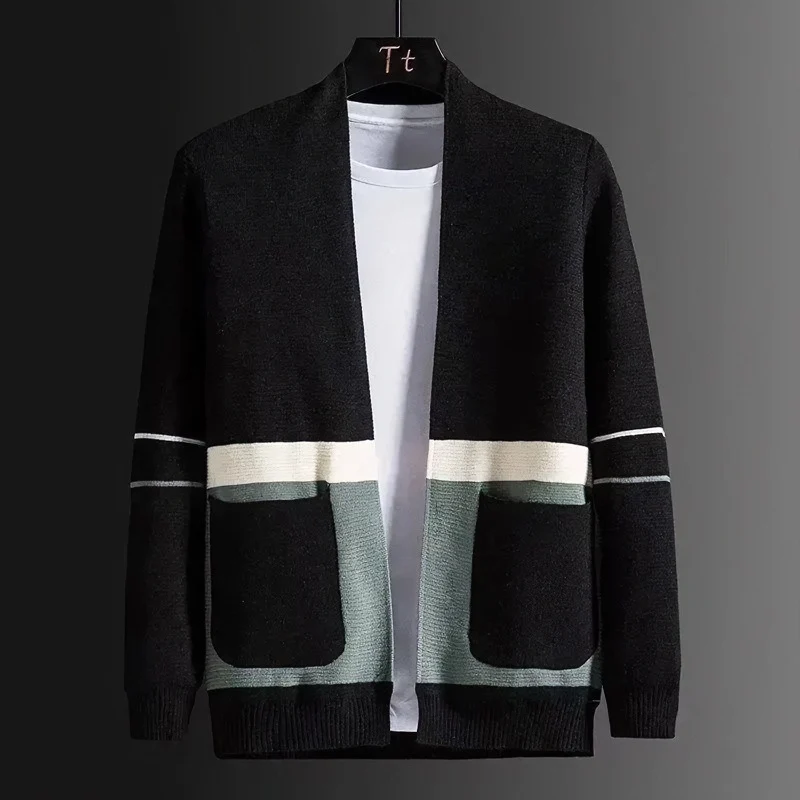 Herren Offene Strickjacke im Colorblock‑Design mit aufgesetzten Taschen und geripptem Saum Nord Taschen
