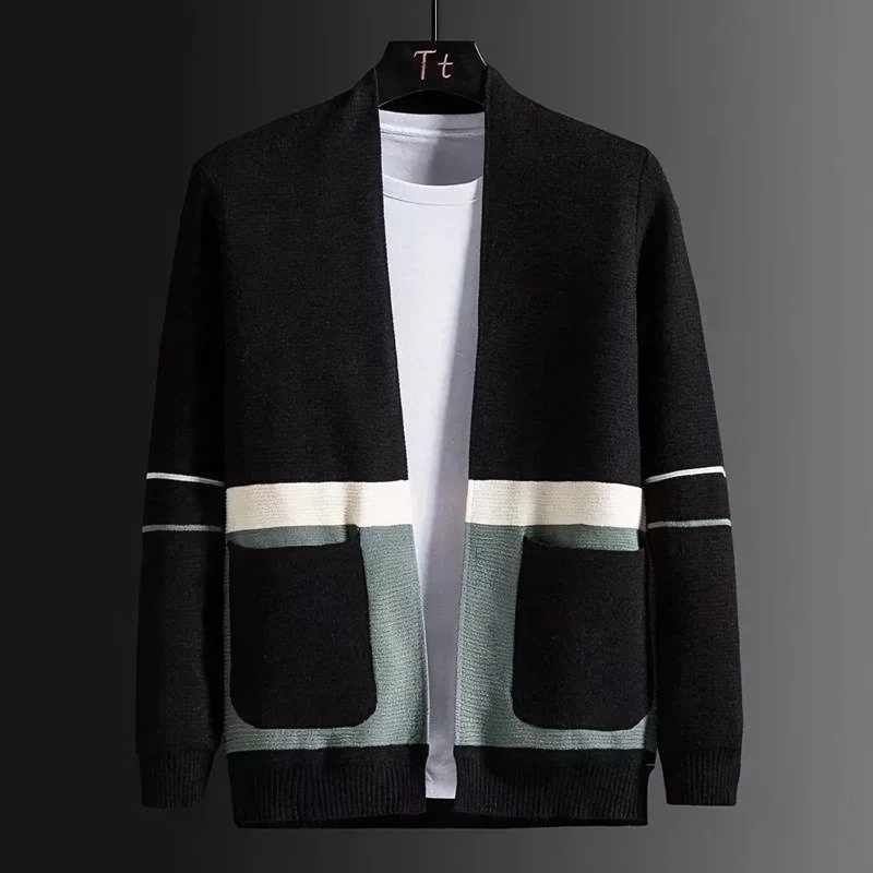 Herren Offene Strickjacke im Colorblock‑Design mit aufgesetzten Taschen und geripptem Saum Nord Taschen