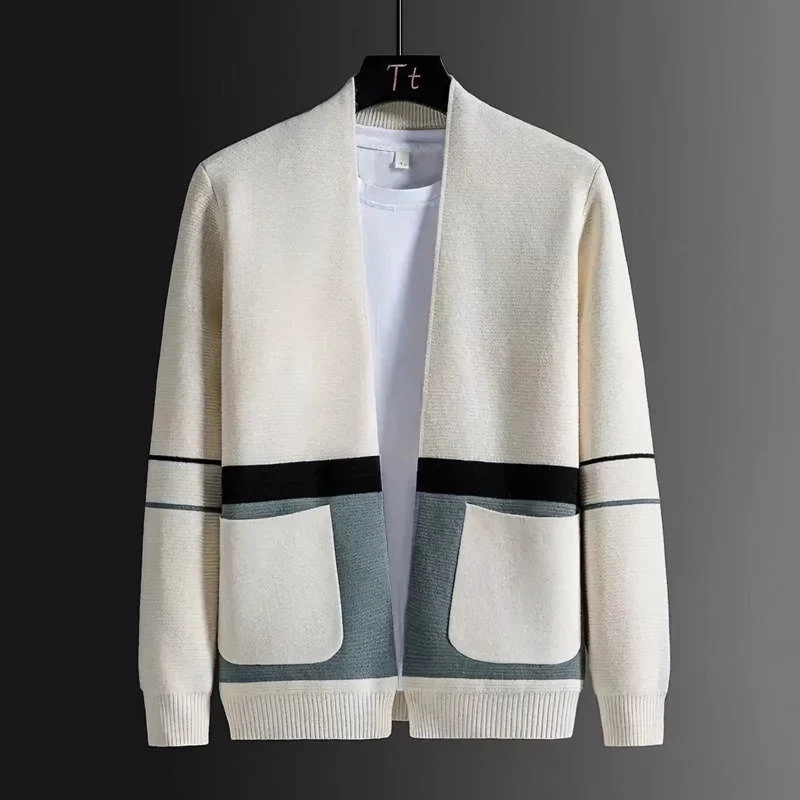 Herren Offene Strickjacke im Colorblock‑Design mit aufgesetzten Taschen und geripptem Saum Nord Taschen