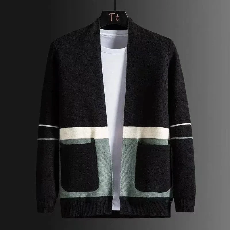 Herren Offene Strickjacke im Colorblock‑Design mit aufgesetzten Taschen und geripptem Saum Nord Taschen