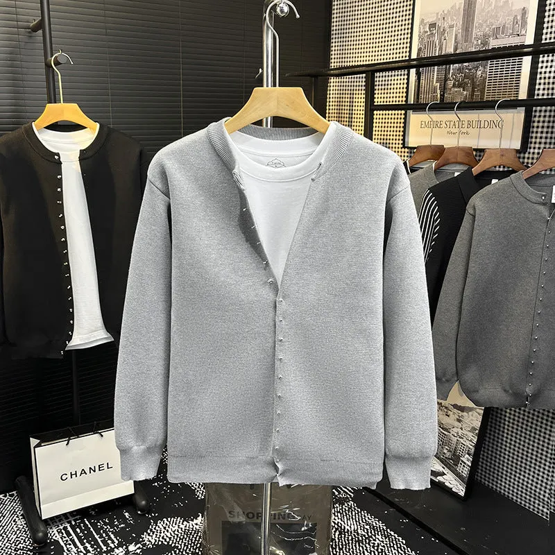 Herren Minimalistische Sweatcardigan mit verdeckter Druckknopfleiste Nord Taschen
