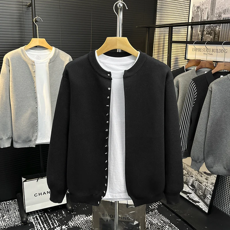 Herren Minimalistische Sweatcardigan mit verdeckter Druckknopfleiste Nord Taschen