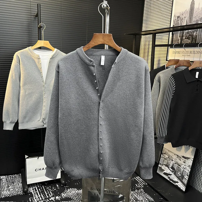 Herren Minimalistische Sweatcardigan mit verdeckter Druckknopfleiste Nord Taschen