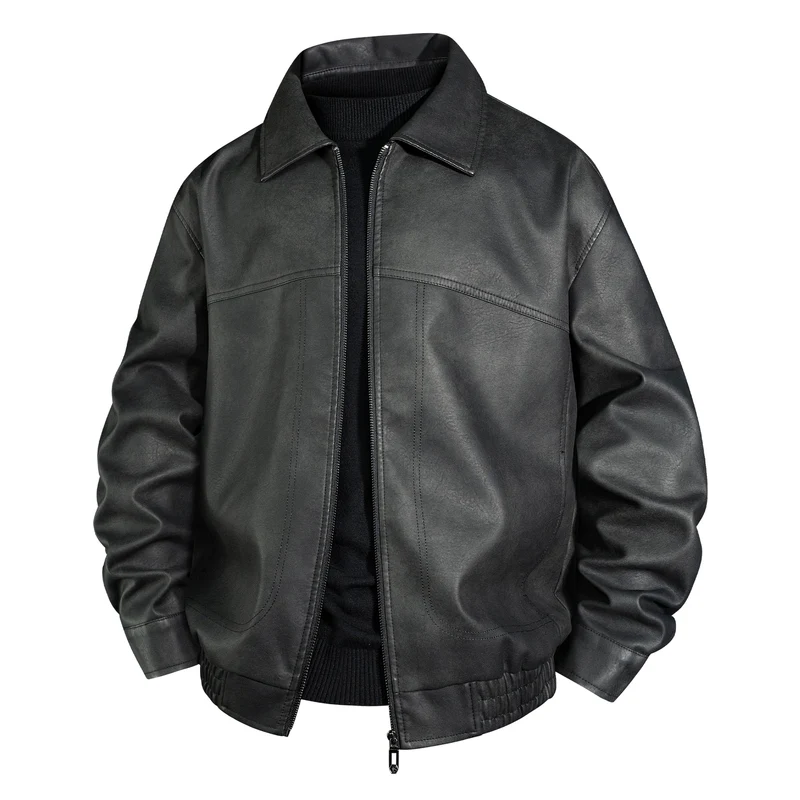 Herren Bomberjacke aus geöltem Vintage-Leder mit Reißverschluss Nord Taschen