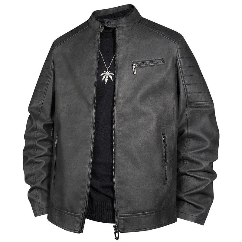 Herren Bikerjacke aus Kunstleder mit Stehkragen und gesteppter Schulter Nord Taschen