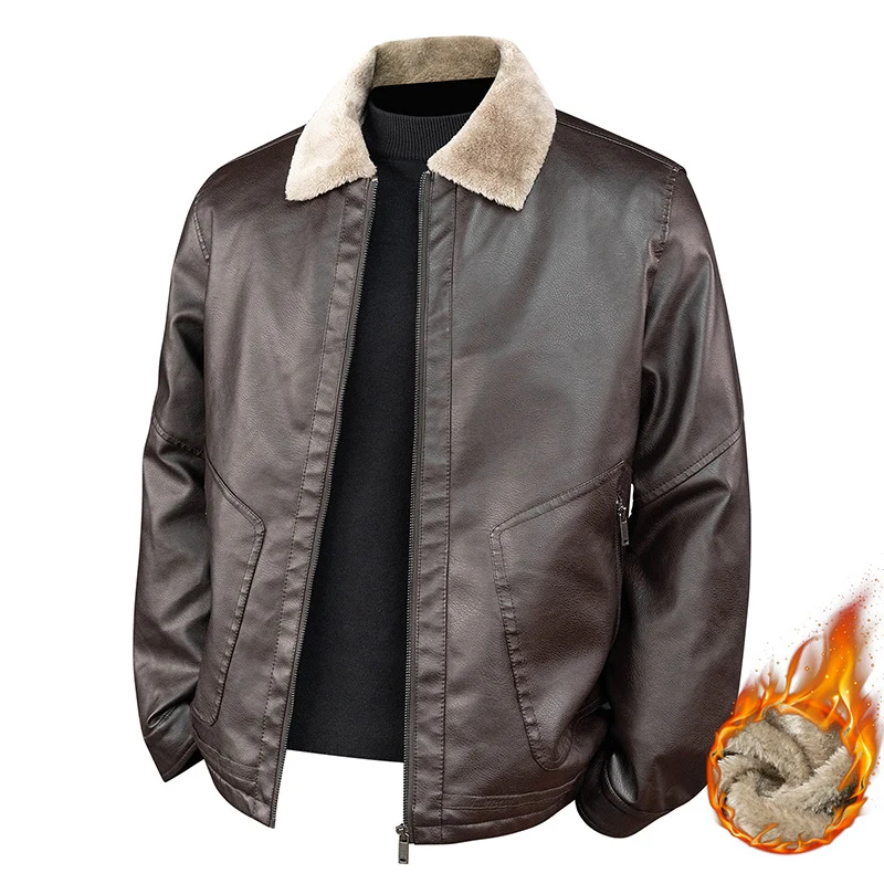 Herren Aviator-Bomberjacke in Nappa-Optik mit Teddy-Innenfutter und Reißverschlusstaschen Nord Taschen