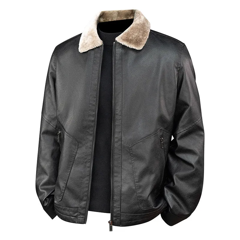 Herren Aviator-Bomberjacke in Nappa-Optik mit Teddy-Innenfutter und Reißverschlusstaschen Nord Taschen