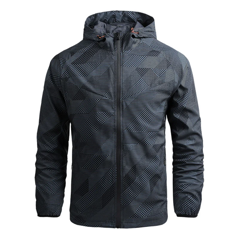 Herren atmungsaktive Softshell-Kapuzenjacke mit geometrischem Allover-Print und sportlicher Passform Nord Taschen