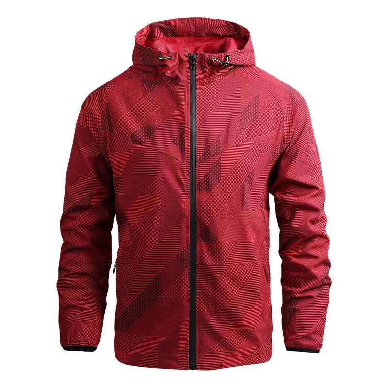 Herren atmungsaktive Softshell-Kapuzenjacke mit geometrischem Allover-Print und sportlicher Passform Nord Taschen