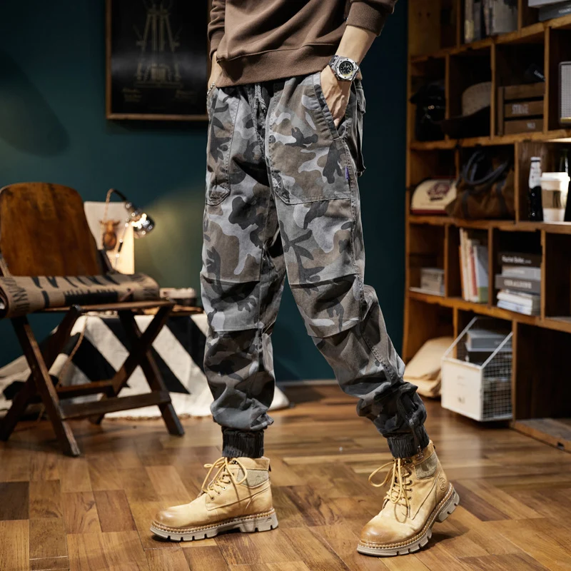 Herren Camouflage-Cargo-Jogger mit elastischem Bund, Utility-Taschen und Kordelzug Nord Taschen