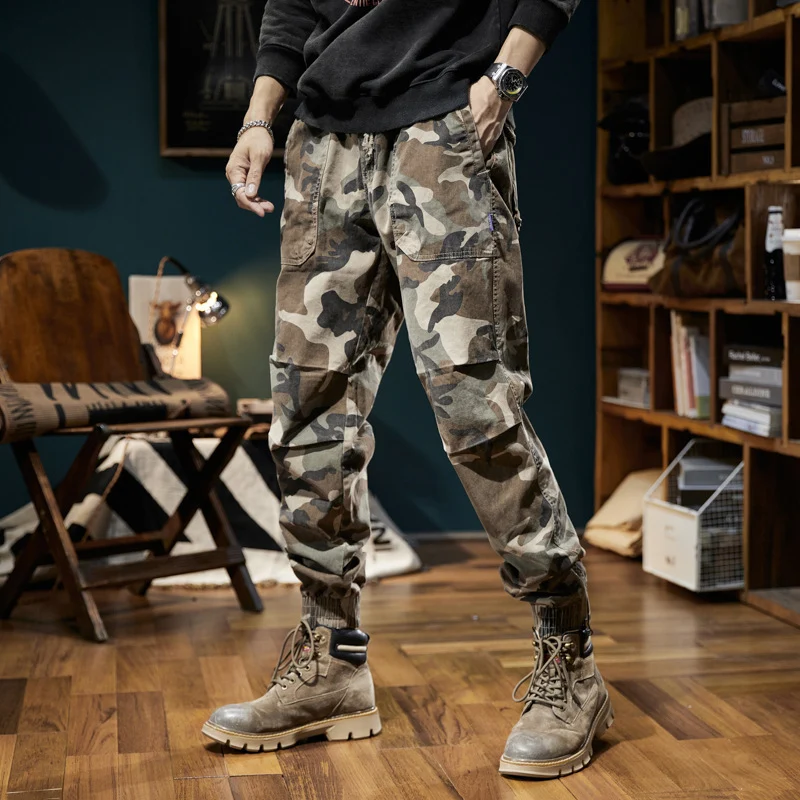 Herren Camouflage-Cargo-Jogger mit elastischem Bund, Utility-Taschen und Kordelzug Nord Taschen