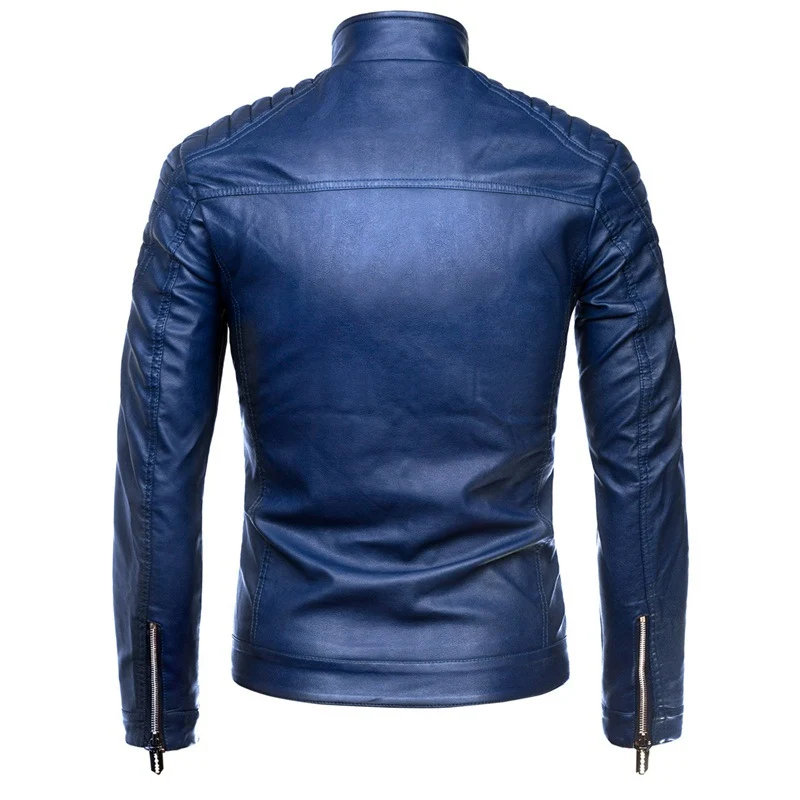 Herren Biker-Lederjacke im Slim-Fit mit Stehkragen und gesteppter Schulterpartie Nord Taschen