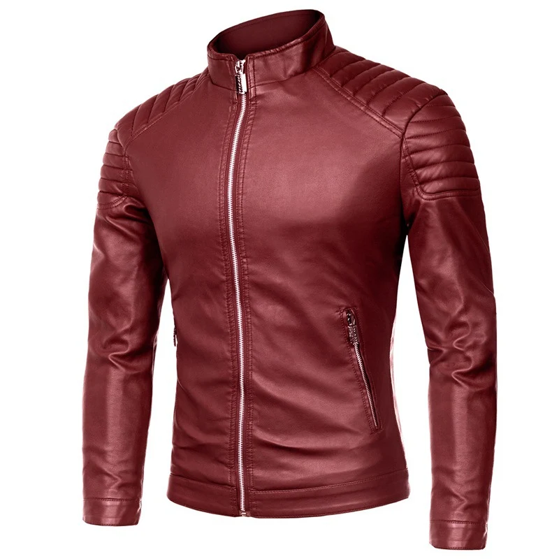 Herren Biker-Lederjacke im Slim-Fit mit Stehkragen und gesteppter Schulterpartie Nord Taschen