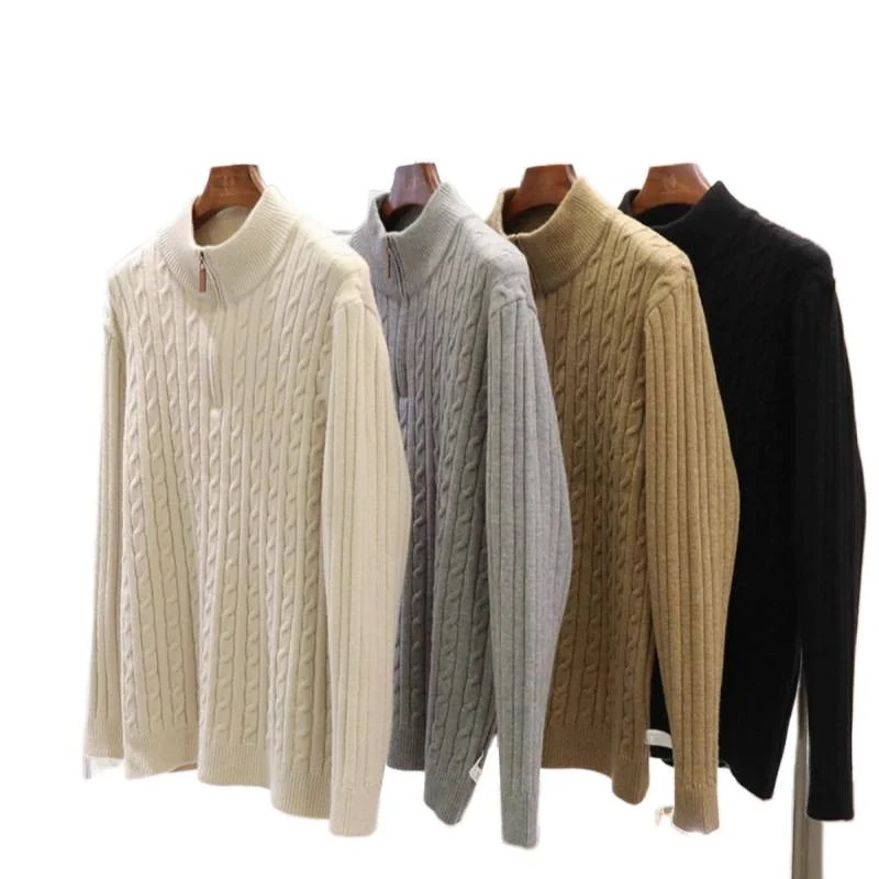 Herren Feinstrick-Pullover mit Zopfmuster und Halbzip-Stehkragen Nord Taschen