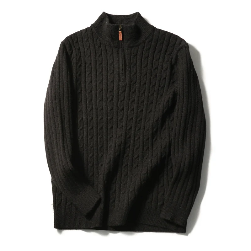Herren Feinstrick-Pullover mit Zopfmuster und Halbzip-Stehkragen Nord Taschen
