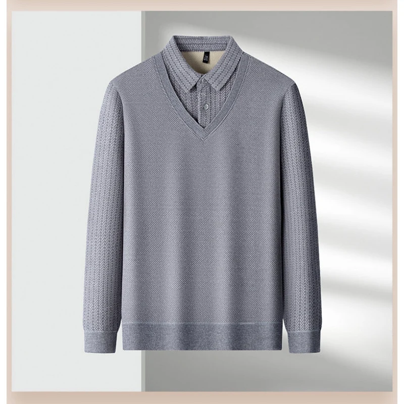 Herren Feinstrick-Pullover mit V-Ausschnitt und integriertem Polokragen Nord Taschen