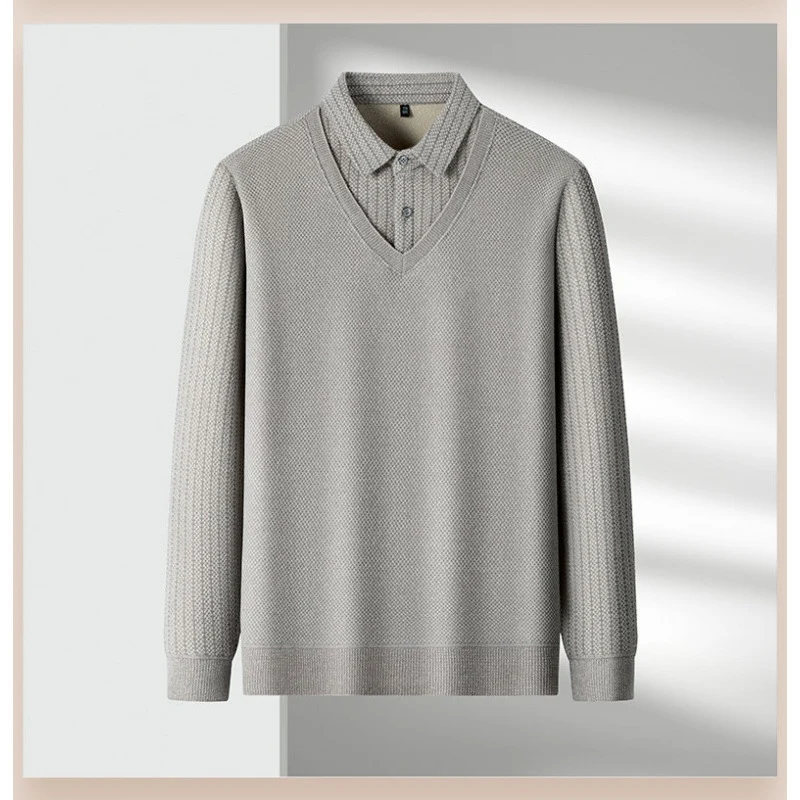 Herren Feinstrick-Pullover mit V-Ausschnitt und integriertem Polokragen Nord Taschen