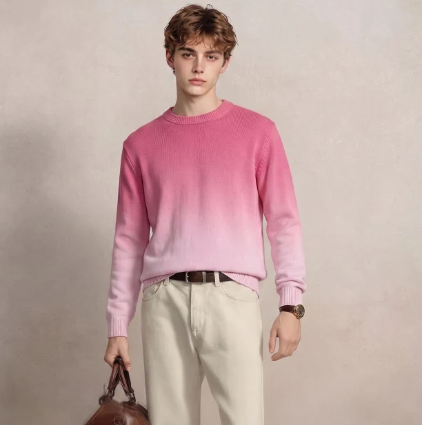 Herren Feinstrick-Pullover mit Dip-Dye-Effekt und Rundhalsausschnitt Nord Taschen
