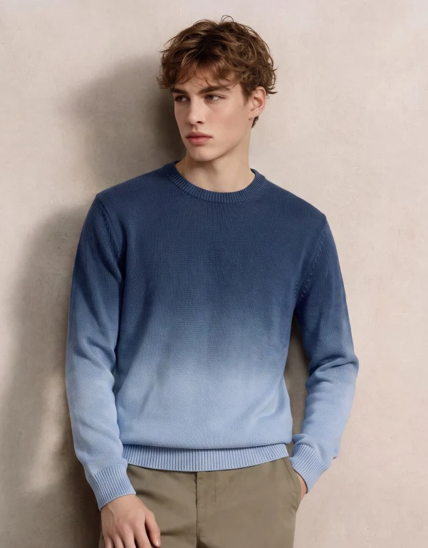 Herren Feinstrick-Pullover mit Dip-Dye-Effekt und Rundhalsausschnitt Nord Taschen
