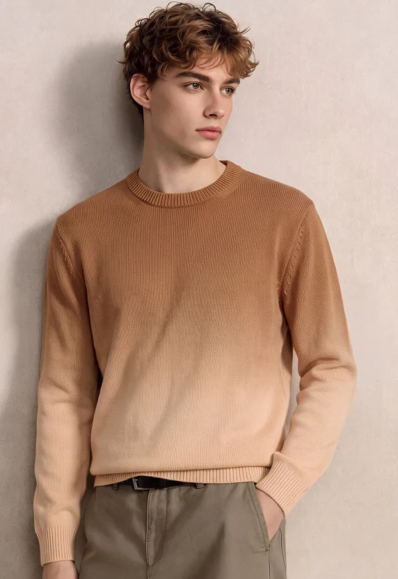 Herren Feinstrick-Pullover mit Dip-Dye-Effekt und Rundhalsausschnitt Nord Taschen