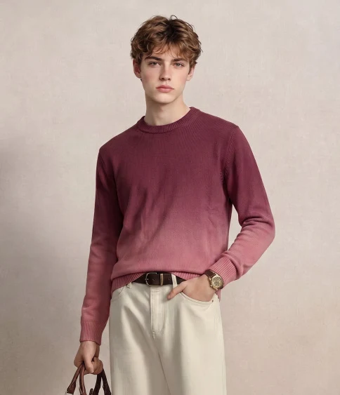 Herren Feinstrick-Pullover mit Dip-Dye-Effekt und Rundhalsausschnitt Nord Taschen