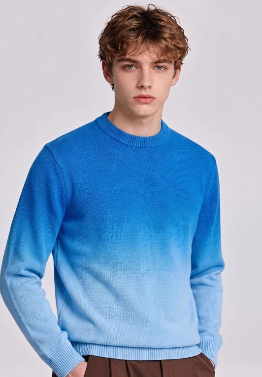 Herren Feinstrick-Pullover mit Dip-Dye-Effekt und Rundhalsausschnitt Nord Taschen