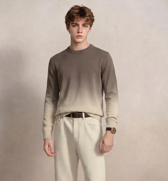 Herren Feinstrick-Pullover mit Dip-Dye-Effekt und Rundhalsausschnitt Nord Taschen
