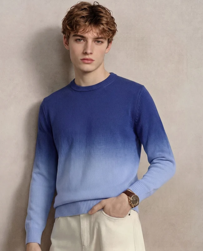 Herren Feinstrick-Pullover mit Dip-Dye-Effekt und Rundhalsausschnitt Nord Taschen