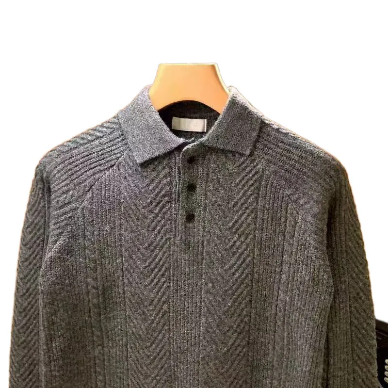 Herren Feinstrick-Polopullover mit halber Knopfleiste und Zopfmuster Nord Taschen