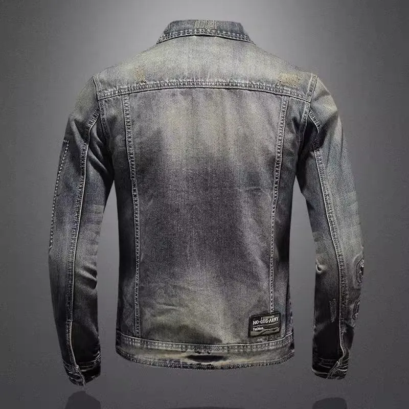 Herren Vintage-Jeansjacke mit Used-Effekten, Destroyed-Details und aufgesetzten Brusttaschen Nord Taschen