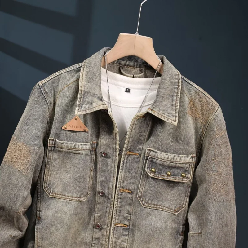 Herren Vintage-inspirierte Jeansjacke im Worker-Look mit Used-Wash und aufgesetzten Brusttaschen Nord Taschen