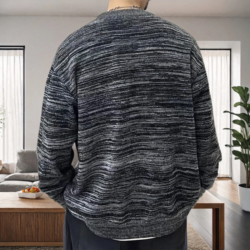 Herren Lockerer Melierter Oversize-Strickcardigan mit Knopfleiste und aufgesetzten Taschen Nord Taschen