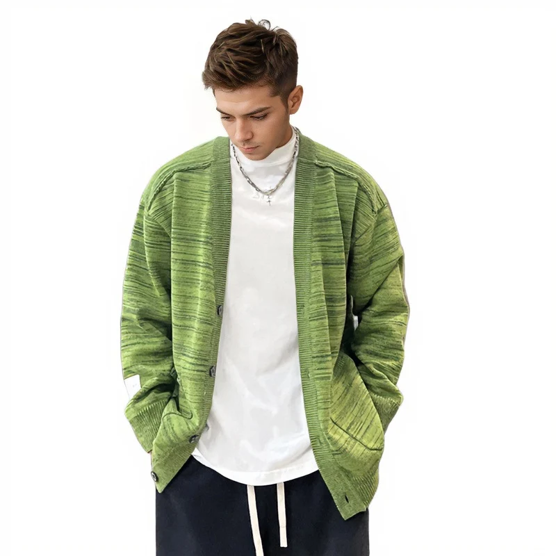 Herren Lockerer Melierter Oversize-Strickcardigan mit Knopfleiste und aufgesetzten Taschen Nord Taschen