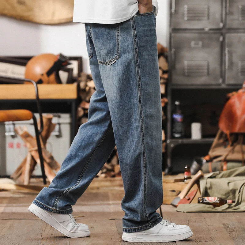 Herren Lockere Straight‑Leg Denim‑Jeans mit leichter Used‑Waschung und tiefem Schritt Nord Taschen