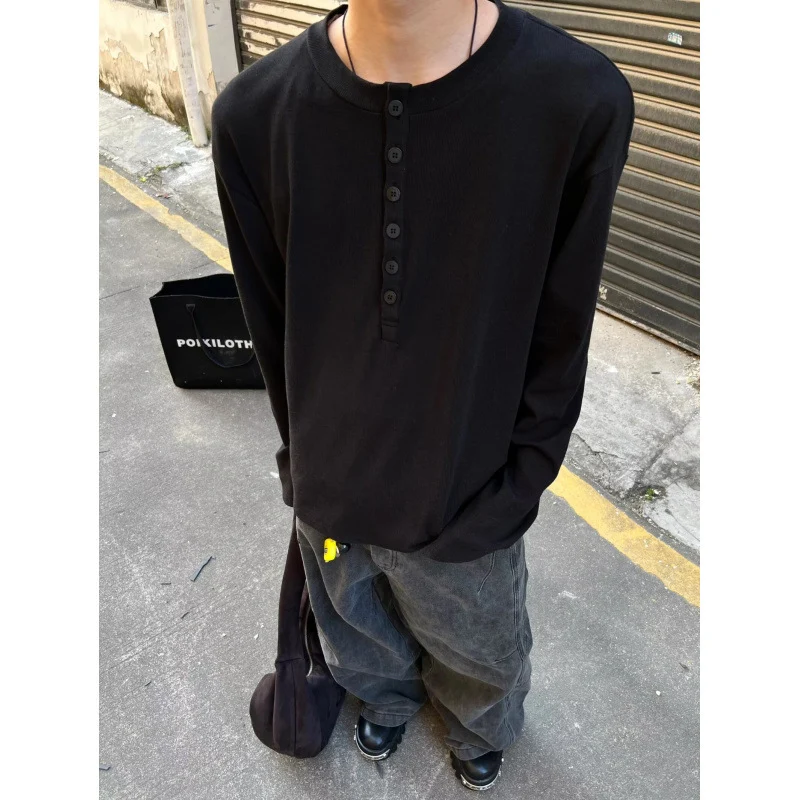 Herren Leichtes Henley-Longsleeve aus Feinrippen‑Jersey mit Knopfleiste und Regular‑Fit Nord Taschen
