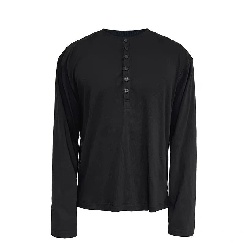 Herren Leichtes Henley-Longsleeve aus Feinrippen‑Jersey mit Knopfleiste und Regular‑Fit Nord Taschen