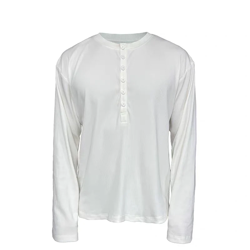 Herren Leichtes Henley-Longsleeve aus Feinrippen‑Jersey mit Knopfleiste und Regular‑Fit Nord Taschen