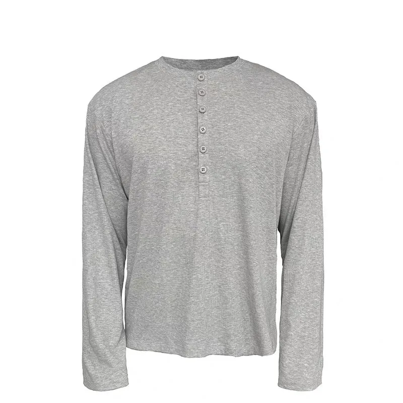 Herren Leichtes Henley-Longsleeve aus Feinrippen‑Jersey mit Knopfleiste und Regular‑Fit Nord Taschen