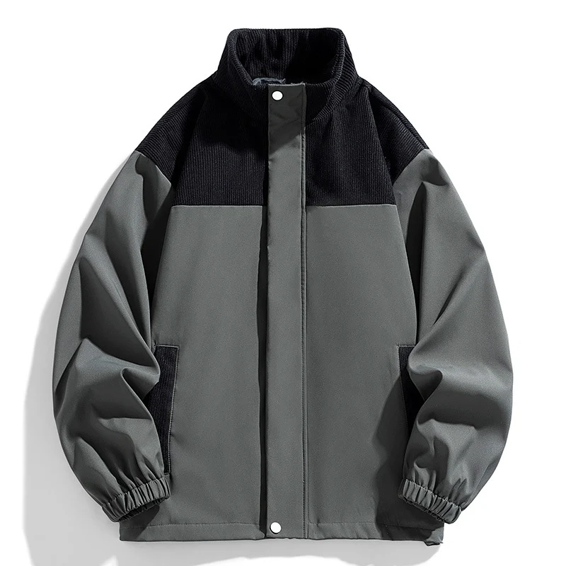 Damen Oversize-Übergangsjacke mit Cordbesatz und Stehkragen Nord Taschen